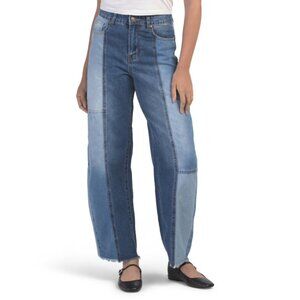 FLYING ANGEL Two Tone Patchwork Barrel Jeans